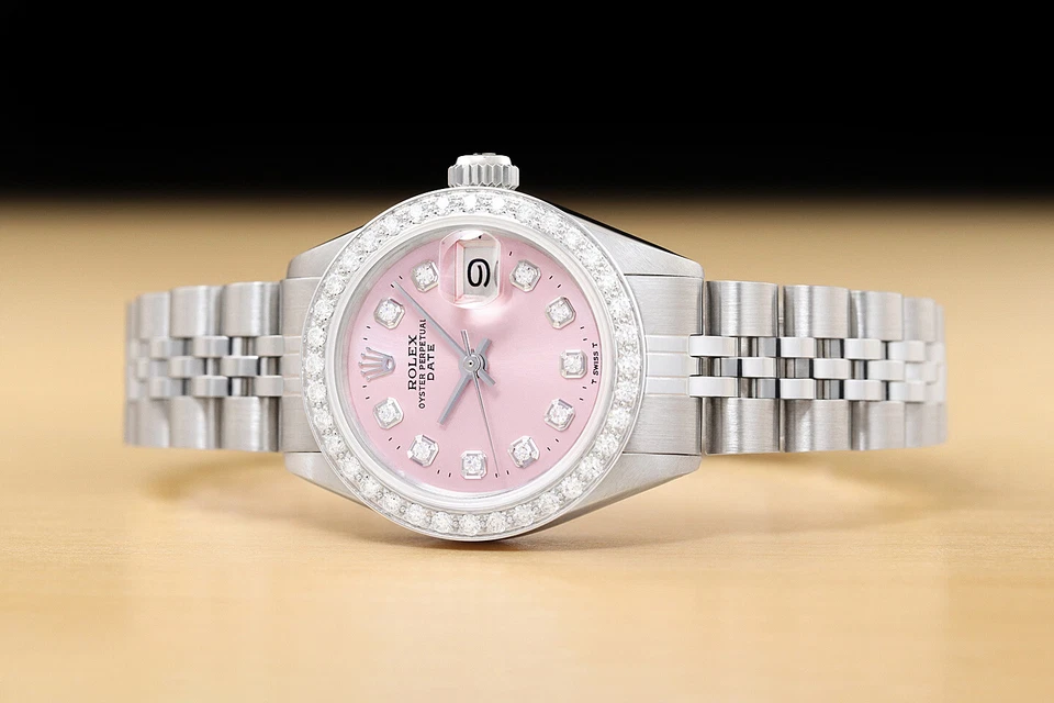 LADIES ROLEX DATE PINK DIAMOND DIAL 18K WHITE GOLD & STAINLESS STEEL WATCH - Image 3 of 4