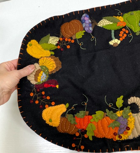 Runner da Tavolo Ringraziamento Lana Ricamato Cornucopia, Zucche Autunno Autunno - Foto 4 di 5