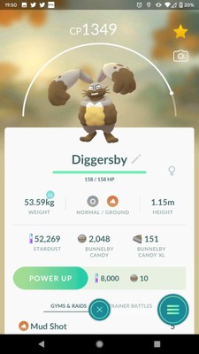 Pokemon Go Great League Pvp 1500cp Diggersby 2nd Charge Move Unlocked Ebay