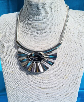 Per Una M&S Silver Toned Bib Statement Necklace, Frill Design, Crystal
