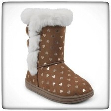 Toddler Girls JUMPING BEANS Heart Boots Chestnut Size 7T FUR LINED