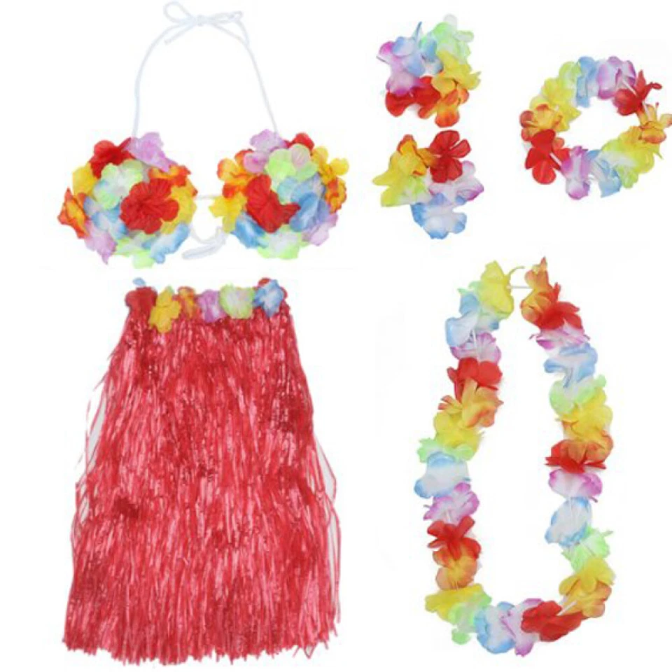 Kits de adornos 5 en 1 para mujer adultos hawaiano hula hierba falda niños Foto 4 de 4