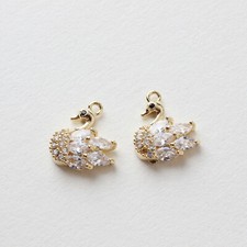2pcs CZ Pave Swan Charm,Cubic Zirconia Animal Swan Pendant,Zircon Charm