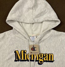 NWT CHAMPION Women  s Gray Heather Michigan Reverse Weave Crop Hoodie XL