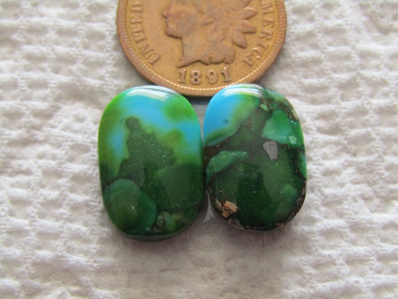 2 Blue Green Turquoise Cabs 11 carats Matching set Cabochons