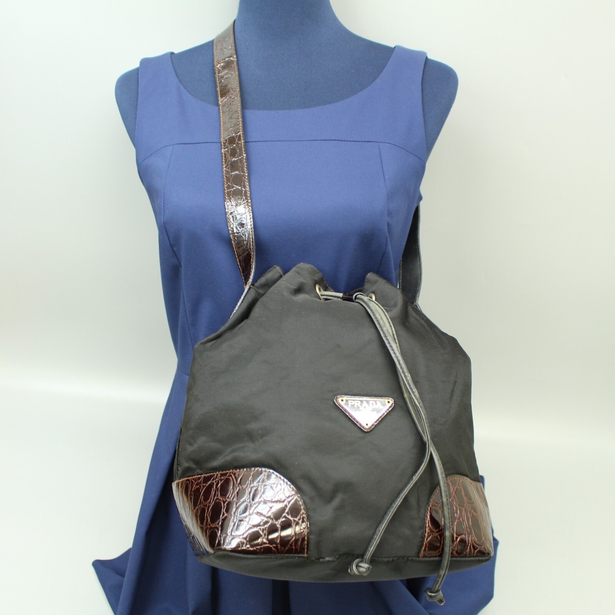 PRADA Vintage Nylon Patent Leather Drawstring Shoulder Bag
