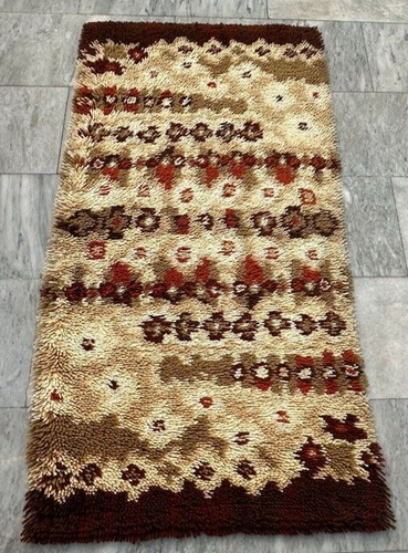 Vintage Swedish Scandinavian Shaggy Rug Soft Bedroom Plush Rya Rug 135x72 cm - Picture 1 of 9