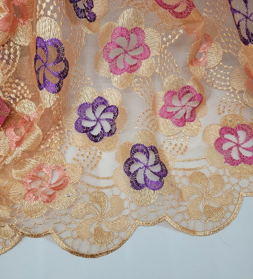 Net Fabric Swiss Voile Lace Tulle Sequins Cream Rose Gold Pink Purple 5yrds New - Image 2 of 2