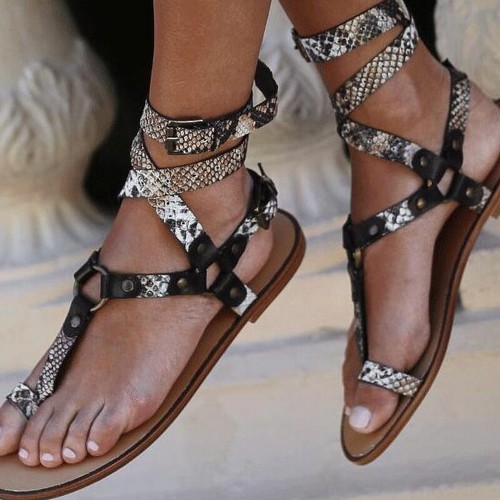 Flache bequeme Damen-Gladiator-Sandalen Knöchelriemen modische Flip-Flops Schuhe - Bild 9 von 16