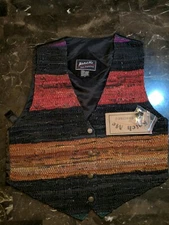 Katch Me Retro Western Rancher Rodeo Polyester &  Leather Vest  w/ tags