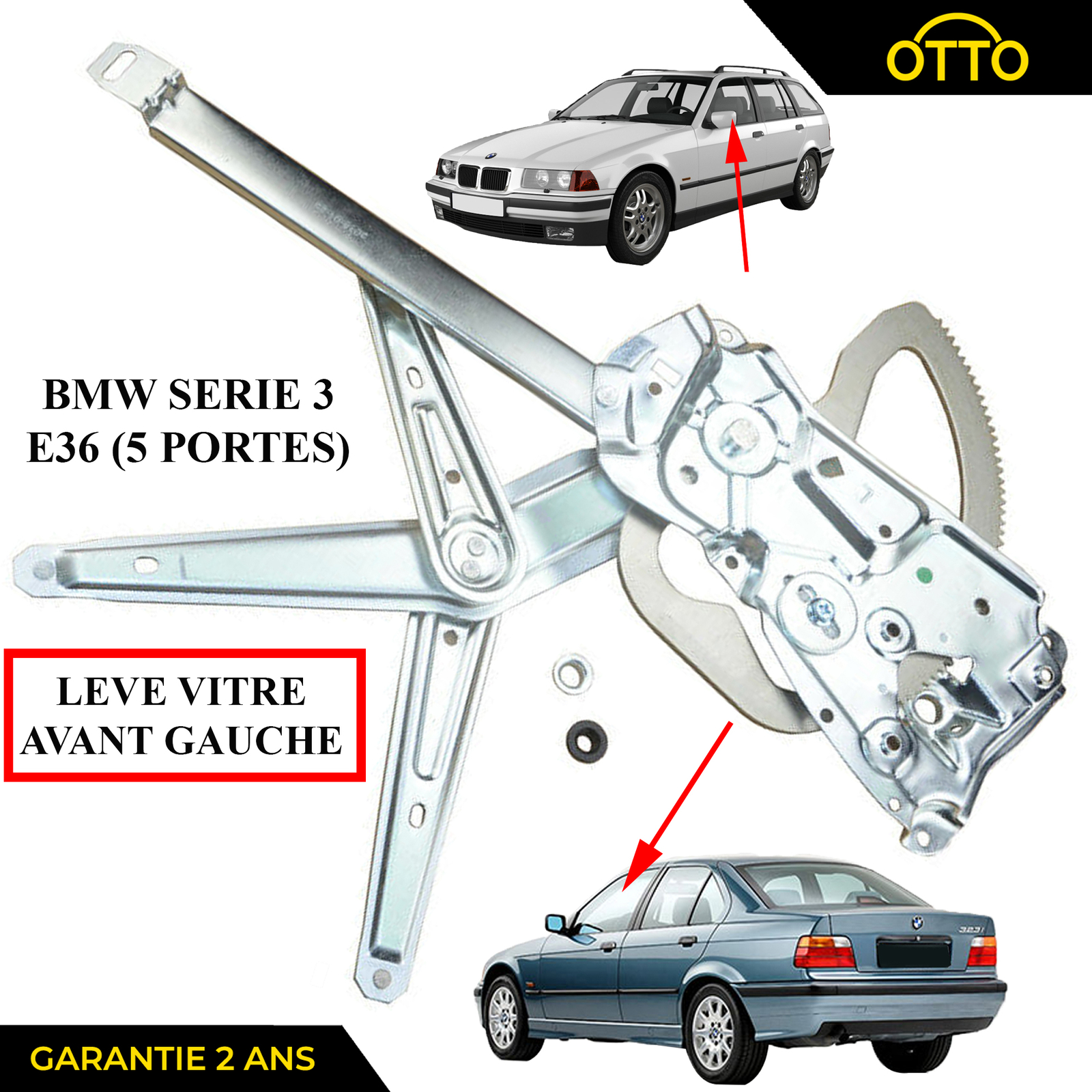 Mécanisme de lève-vitre avant gauche pour BMW Série 3 E36 5 portes 1990-1998