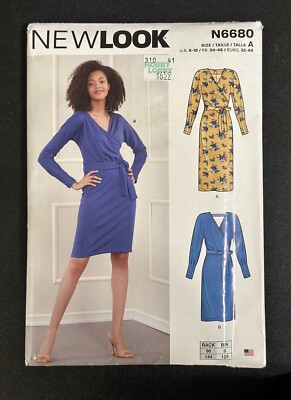 New Look SIMPLICITY N6680 SIZE 6-18 Knit Faux-Wrap Dress w/ Tie Belt  UNCUT/FF
