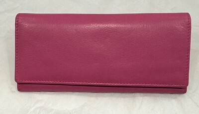 Prime Hide Verona  RFID Safe Large Cerise Pink Slim Leather Clutch Purse Wallet