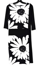 Criselda Lontok Black Large White Sunflowers 3/4 Sleeve Womens Dress Size 8