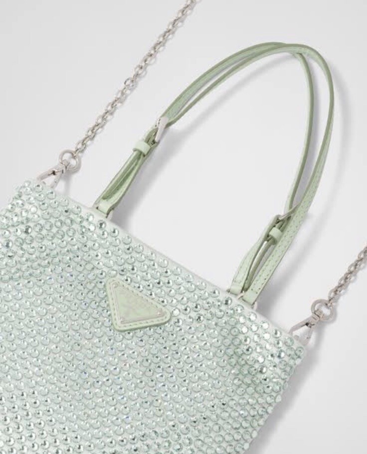 Prada Small Crystal Studded Satin Tote Bag | eBay