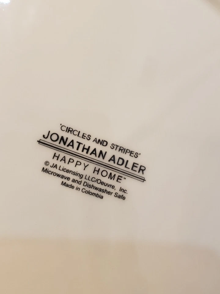 3 Platos de Cena Jonathan Adler Happy Home Círculos y Rayas 11" Azul Marrón Foto 3 de 4