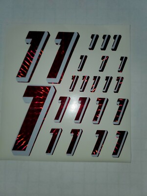 Prismatic Red w/ White  #1's  Racing #'s Vinyl Decals 1/10-1/12 Defective Box D
