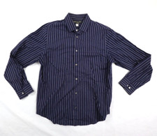 Banana Republic Men's 16-16.5 Large L Blue Striped Button Up Long Sleeve Shirt