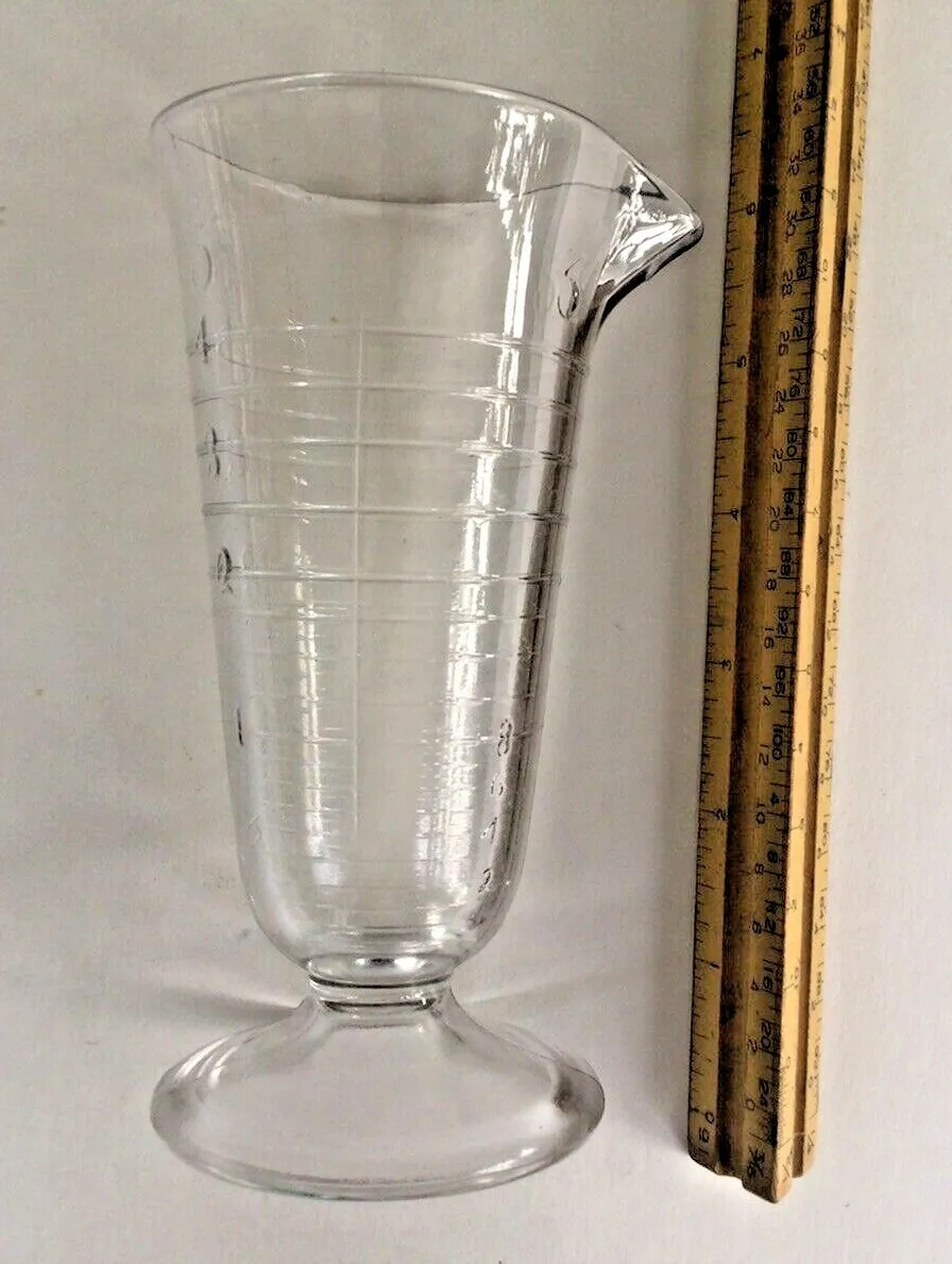 Large Antique Glass Etched Glass Apothecary Measuring Beaker