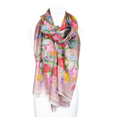 Seidenschal Halstuch Schal Chiffon Tulpen 180x110cm Floralprint