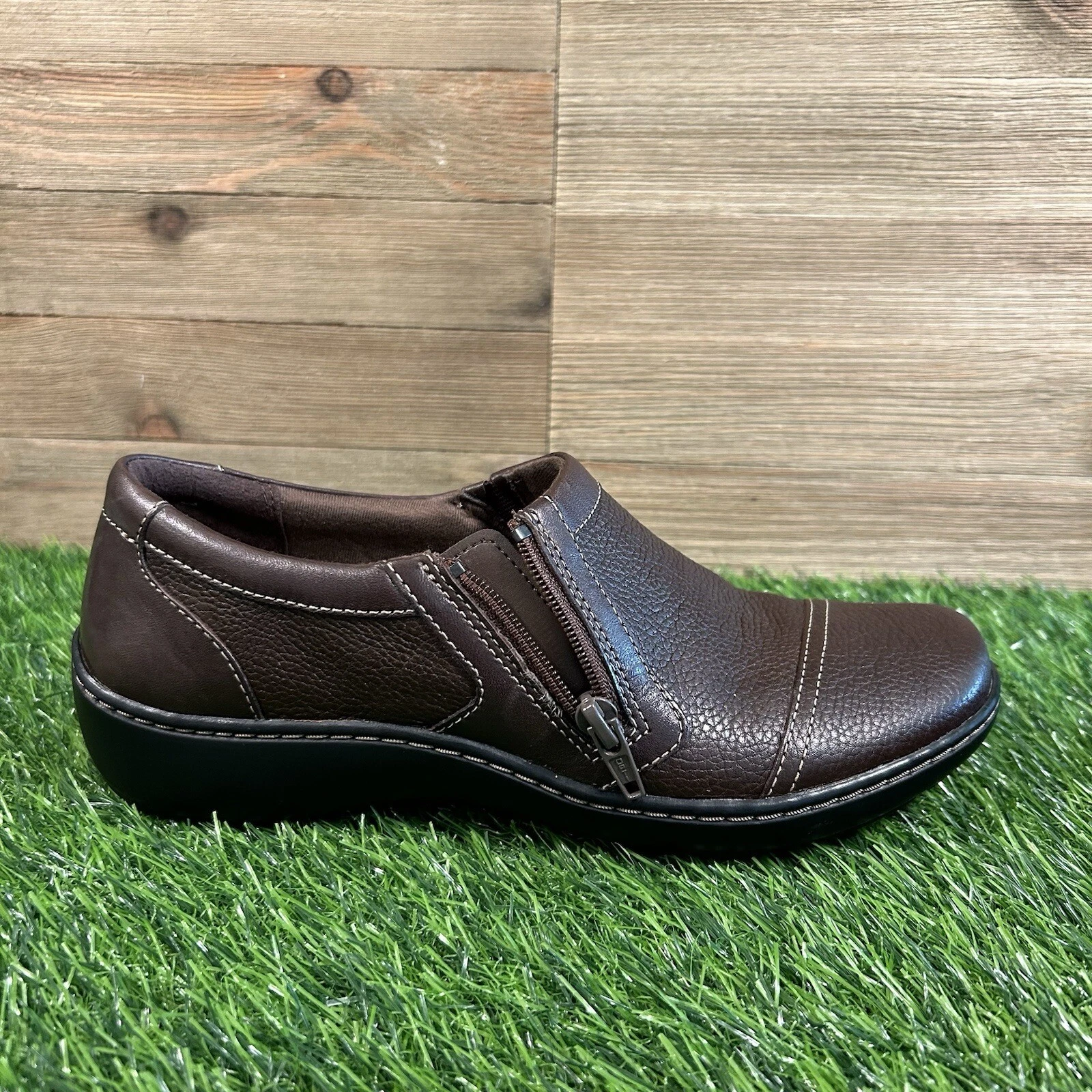 Mocassini Clarks Cora Gina donna 7 M scarpe pelle marrone casual comode zip