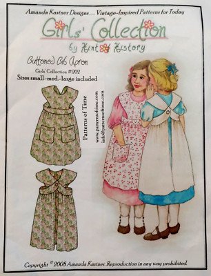 Amanda Kastner Design Buttoned Bib Apron Girls Collection 202 Girls Sml Med Lrg.