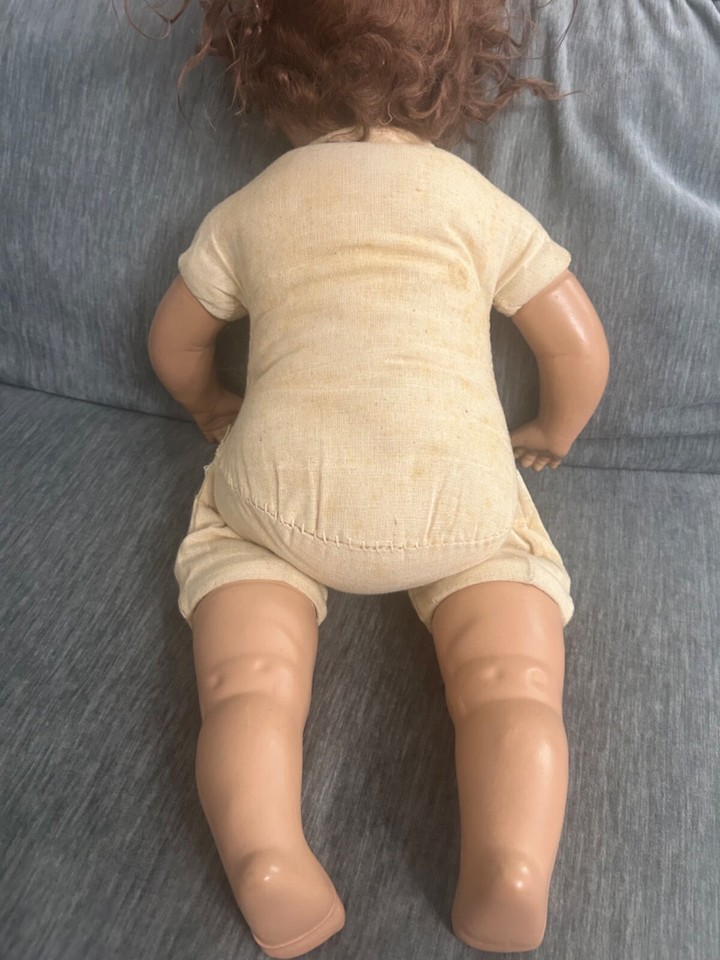 Antique 20" Composition Baby Doll, Cloth Body, Open Mouth, Teeth, Open