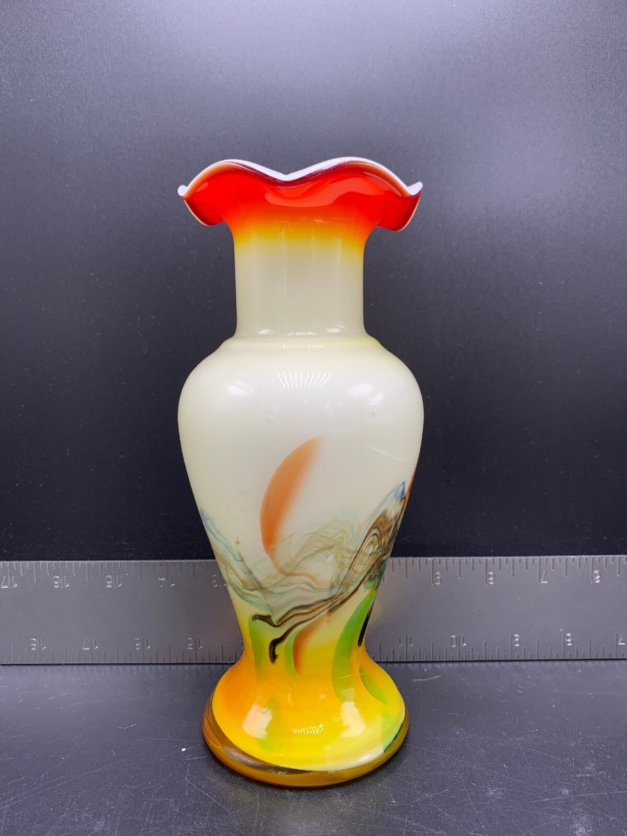 Vintage Chinese Art Glass Vase Snowflakes | eBay