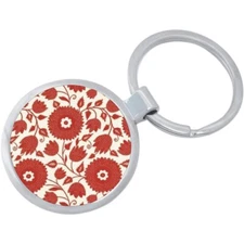 Red Flower Leaf Pattern Keychain - Includes 1.25 Inch Loop for Keys or Backpack