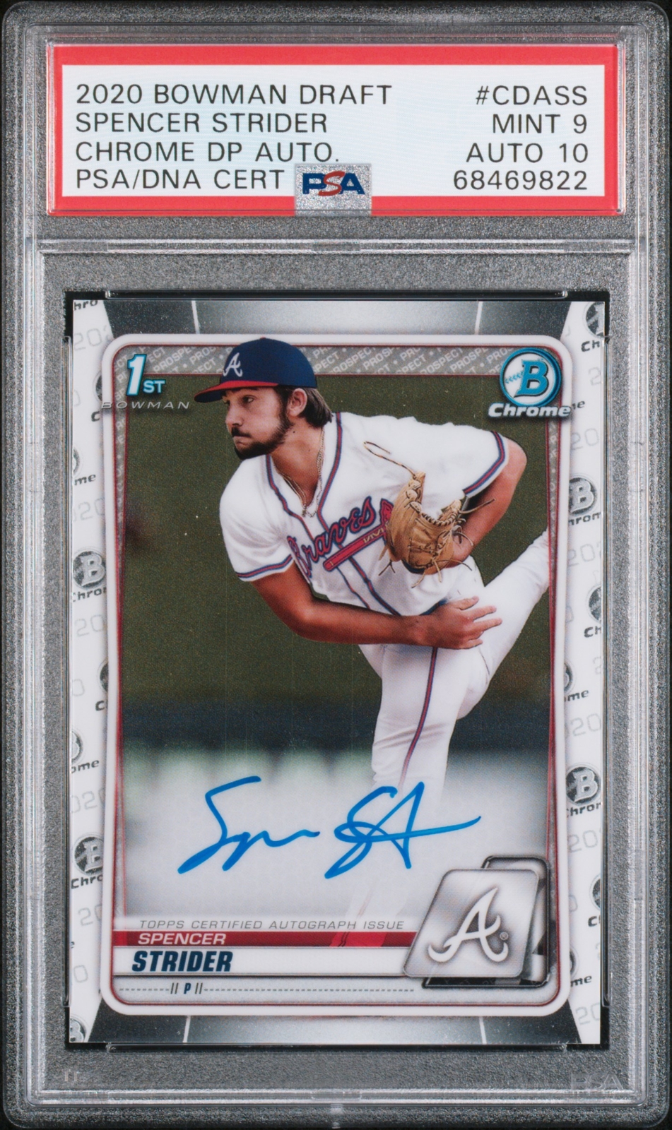 SPENCER STRIDER ROOKIE 2020 Bowman Chrome DP #CDASS PSA 9 MINT AUTO 10 GEM MINT