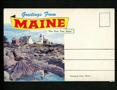 Postcard Folder Maine ME Pine Tree State Pemaquid Point Lighthouse Mt. Katahdin