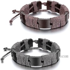 Leather Wrap Braided Rope Strap Cord Bangle Adjustable Bracelet Tribal Men Women