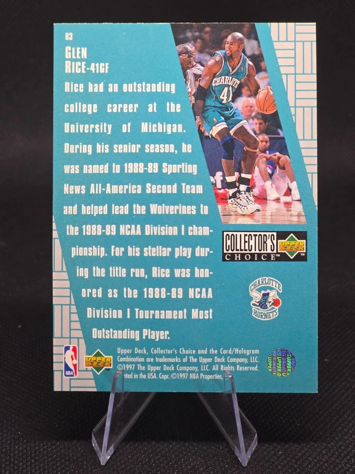 1997 Upper Decker Collectors Choice Crash The Game #R3 Glen Rice Hornets - Image 2 of 3