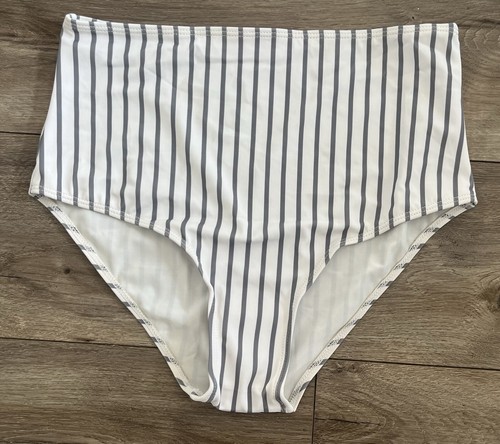 Swimsuit Verano Playa Size L Grey White striped Bikini High Waist NWOT - Picture 2 of 5