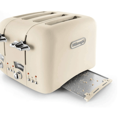 De'Longhi Argento Flora 4 Slice Toaster Beige CT04.BG | Wide Slots, Crumb Tray - Picture 4 of 6