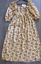 NWT Faithfull The Brand US 6 Medium Brisa Floral Midi Dress Smocked Yellow Puff