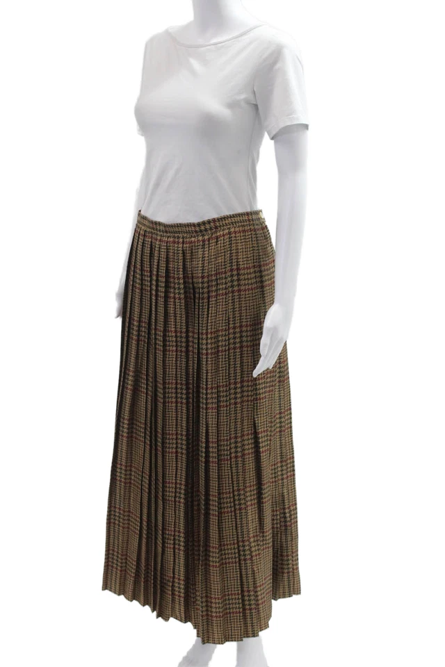 Saia Midi Lauren Ralph Lauren Feminina Bege Xadrez Seda Plissada Tamanho 8 - Imagem 2 de 4