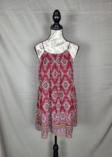 Sweet Wanderer Maroon Boho Print Tank Shift Mini Dress Medium Polyester 