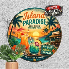 Exotic Palm Trees Sunset Island Tropical Beach Metal Sign Decor 8x8