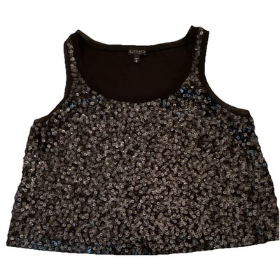Express Black Sequin Scoop Neck Sleeveless Lined Tank Top Polyester Size M