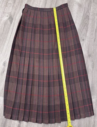 Evan Picone Midi Skirt 100% Wool Women Sz 8 Brown Orange Striped Plaid Preppy - Picture 6 of 7