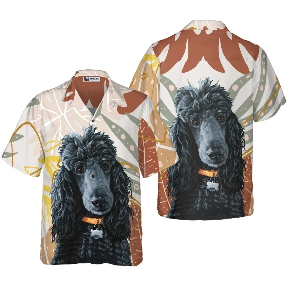 Black Poodle & The Brown Leaves Poodle Hawaiian Shirt, Best Dog Shirt For Men An