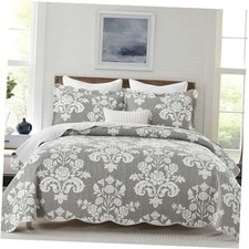 Quilt King Size, King Quilt Set 100 Cotton King 106 x 98" Floral/Gray/White
