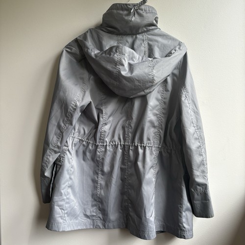 Calvin Klein Vtg Rain Trench Jacket L Grey Silver Utility Hooded Military Coat - Picture 6 of 18