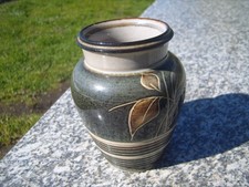 Denby Fresco Incised Leaves Ribbed Stoneware Vase Green / Grey  13cm