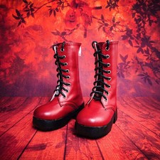 1/4 1/3 Dark Red Classic Boots with Round Toe Adjustable Straps Fit BJD Doll