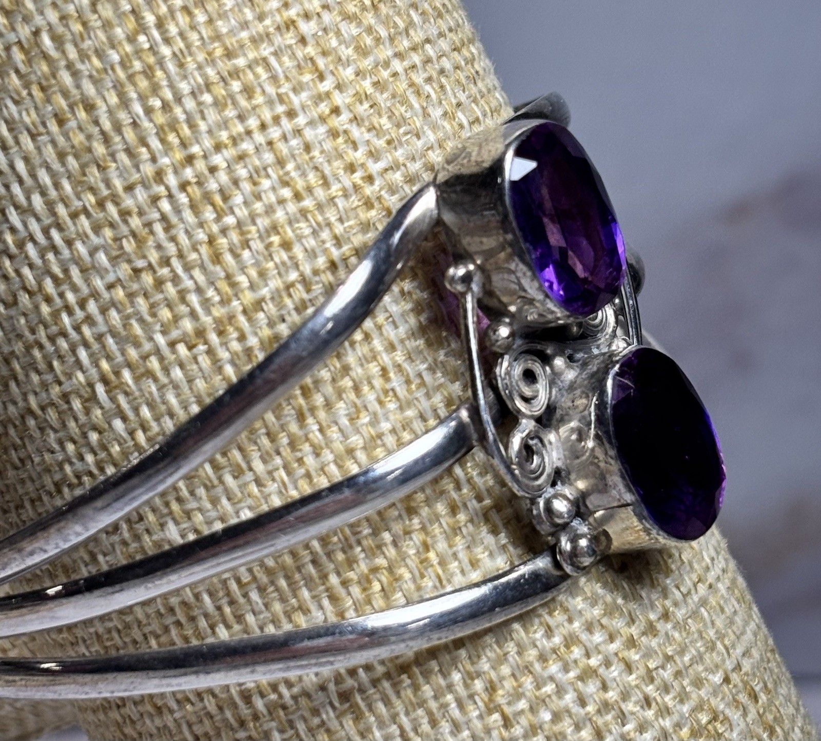 Sterling Silver Amethyst Cuff Bangle  Bracelet - image 2