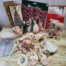 Vintage Pink Victorian Style Christmas Ornaments Decor Shabby Chic Lot