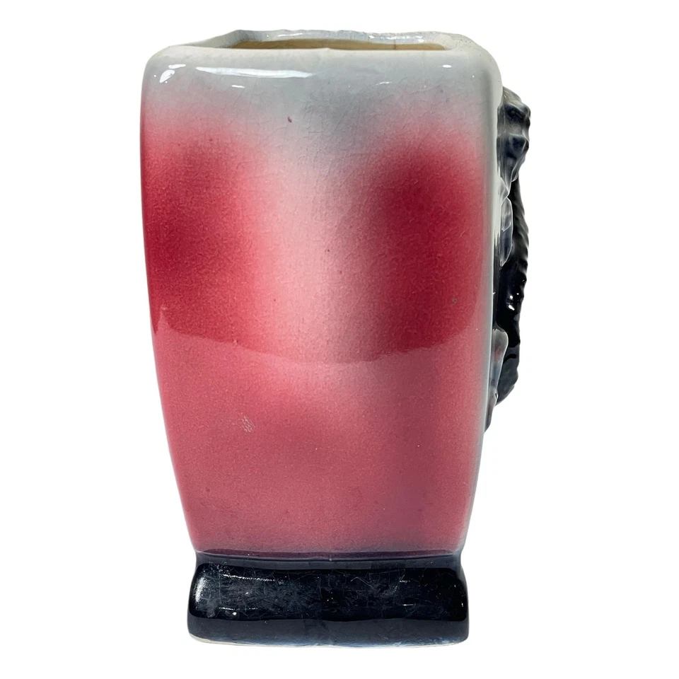 Jarrón jardinera de cerámica asiática dragón kimono rojo azul vintage años 60 MCM Foto 4 de 4