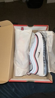 Nike Air Max 97 White Red Black Synthetic Athletic Sneaker Lace Up Men's New